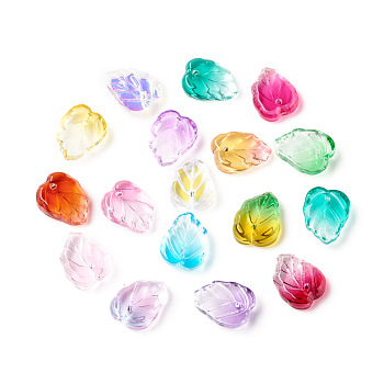 Two-Tone Transparent Glass Charms, Leaf, Mixed Color, 13.5x10.5x3.5mm, Hole: 1.2mm