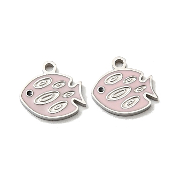 304 Stainless Steel Enamel Charms, Fish Charm, Stainless Steel Color, 9x9.5x1mm, Hole: 1.2mm