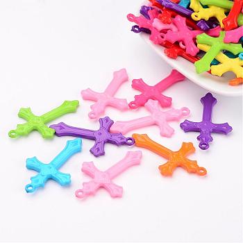 Mixed Color Cross Acrylic Pendants For Jewelry Making Embellishments DIY Craft, 36x22x3mm, hole: 2mm