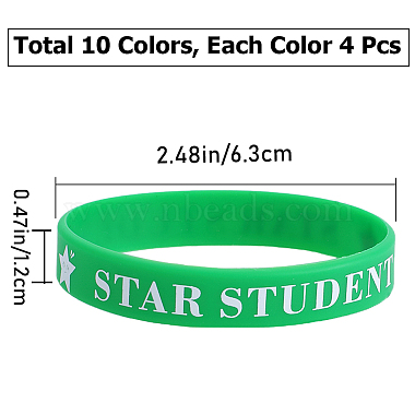 40Pcs 10 Colors Word Star Student Silicone Cord Bracelets Set Wristband(BJEW-GF0001-13)-2