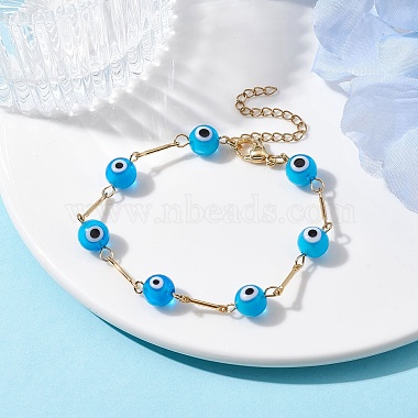 Lampwork Evil Eye Link Chain Bracelets(BJEW-JB10045-02)-2