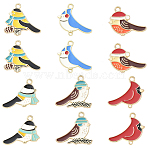 12Pcs 6 Colors Alloy Enamel Pendants, Long-Lasting Plated, Golden, Bird Charms, Mixed Color, 19.5~23x24.5~25.5x1.5mm, Hole: 2mm, 2pcs/color(ENAM-YW0006-66)