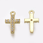 Cubic Zirconia Tiny Cross Charms, with Brass Findings, Clear, Real 18K Gold Plated, 11x6.5x2mm, Hole: 0.8mm(X-KK-S348-153)