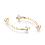 Brass Micro Pave Cubic Zirconia Links Connectors, Nickel Free, Curved Bar, Clear, Real 18K Gold Plated, 21x5.5x2.5mm, Hole: 0.6mm(X-KK-S356-103-NF)
