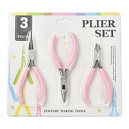 Steel Pliers Set, with Plastic Handles, including Side Cutter Pliers, Round Nose Plier, Needle Nose Wire Cutter Plier, Pearl Pink, 113~126x48~52x6~10mm, 3pcs/set(TOOL-YW0001-18C)