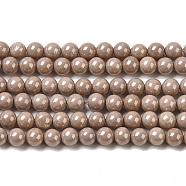 Cubic Zirconia Imitation Pearl Bead Strands, Round, Camel, 4mm, Hole: 0.7mm, about 94pcs/strand, 14.69''(37.3cm)(ZIRC-P109-03B-07)