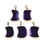 Natural Agate Pendants, Edge Light Gold Plated, with Iron Bails, Dyed, Indigo, 24~29x17~20x5~7mm, Hole: 4x7mm(G-N326-55C)