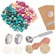 CRASPIRE DIY Scrapbook Making Kits, Including Brass Wax Seal Stamp, Stainless Steel Wax Sticks Melting Spoon, Blank Kraft Paper Card, Sealing Wax Particles, Adhesive Tapes and Candle, Mixed Color, 8.95cm, 1pc(DIY-CP0005-32)