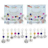 Glass Beaded Locking Stitch Markers with Lotus & Yoga Pendant, Zinc Alloy Lobster Claw Clasps Stitch Marker, Mixed Color, 4.6~7cm, 2pcs/style, 6 style, 12pcs/set(HJEW-AB00012)