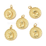 Brass Pendants, Long-Lasting Plated, Flat Round with Woman, Real 18K Gold Plated, 19.5x17x3mm, Hole: 3.5mm(KK-P203-08G)