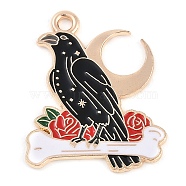 Alloy Pendants, with Enamel, Light Gold, Raven, 27.5x22.5x1.5mm, Hole: 2mm(ENAM-R004-03KCG-02)