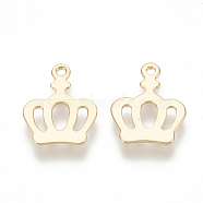Brass Charms, Crown, Real 18K Gold Plated, 14x11x1mm, Hole: 1.2mm(KK-Q750-056G)