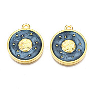 Alloy Pendants, with Enamel, Cadmium Free & Lead Free, Light Gold, Flat Round, Marine Blue, 23.5x20x3mm, Hole: 1.8mm(ENAM-S122-45-RS)