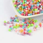 Acrylic Beads, AB color, Cube, Mixed Color, 4x4mm, Hole: 1mm, about 8000pcs/500g(PL337AB)