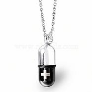 Medical Theme Pill Shape Stainless Steel Pendant Necklaces with Cable Chains, Black, no size(JS1441-2)