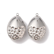 304 Stainless Steel Pendants, Teardrop Charm, Stainless Steel Color, 39x25x12mm, Hole: 3mm(STAS-C073-02P)
