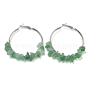 Alloy with Copper Wire Natural Aventurine Hoop Earrings, 60~62x10~13mm(EJEW-Q388-01C)