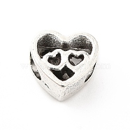 Tibetan Style Alloy European Beads, Large Hole Beads, Heart, Antique Silver, 10x11x7mm, Hole: 5.2mm, about 314pcs/500g(PALLOY-P293-126AS)