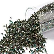 TOHO Round Seed Beads, Japanese Seed Beads, (508) High Metallic Iris Olivine, 15/0, 1.5mm, Hole: 0.7mm, about 3000pcs/10g(X-SEED-TR15-0508)