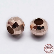 925 Sterling Silver Beads Spacer, Faceted, Round, Rose Gold, 3x3mm, Hole: 1mm(STER-K167-017B-RG)