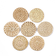 Handmade Reed Cane/Rattan Woven Beads, For Making Straw Earrings and Necklaces, No Hole/Undrilled, Flat Round, BurlyWood, 38~50x4~6mm(WOVE-T006-128B)