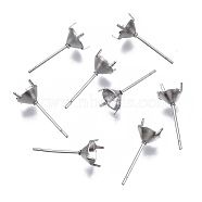 316 Surgical Stainless Steel Stud Earring Setting, Fit for Rhinestone, Stainless Steel Color, Fit for 5mm Rhinestone, 15x6mm, Pin: 0.6mm(STAS-S117-023C)