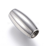 304 Stainless Steel Magnetic Clasps with Glue-in Ends, Barrel, Stainless Steel Color, 14x7mm, Hole: 4mm(STAS-D159-42)