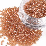 12/0 Grade A Round Glass Seed Beads, Transparent Colours Lustered, Goldenrod, 12/0, 2x1.5mm, Hole: 0.3mm(SEED-Q011-F501)