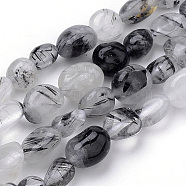 Natural Black Rutilated Quartz Beads Strands, Oval, 6~12x5~8x3~8mm, Hole: 1mm, about 50~57pcs/strand, 15.7 inch(G-Q952-10-6x8)