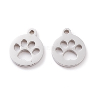 304 Stainless Steel Charms, Laser Cut, Flat Round with Dog Footprint, Stainless Steel Color, 13x11x1.5mm, Hole: 1.4mm(STAS-Y002-06P)