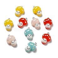Opaque Resin Pendants, with Platinum Tone Iron Loops, Mushroom with Smiling Face Charm, Mixed Color, 25x17.5x11mm, Hole: 1.8mm(X-RESI-G028-33P)