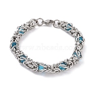 201 Stainless Steel Rope Chain Bracelets, Deep Sky Blue, 8-1/2 inch(21.5cm), Wide: 10mm(BJEW-R313-08B-P)
