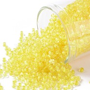 TOHO Round Seed Beads, Japanese Seed Beads, (973) Inside Color Crystal/Neon Champagne Yellow Lined, 11/0, 2.2mm, Hole: 0.8mm, about 135000pcs/pound(SEED-TR11-0973)