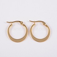 304 Stainless Steel Hoop Earrings, Flat Ring Shape, Hypoallergenic Earrings, Golden, 16x14x2mm, 12 Gauge, Pin: 1mm(EJEW-P040-20-A)