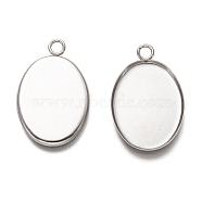 304 Stainless Steel Pendant Cabochon Settings, Plain Edge Bezel Cups, Oval, Stainless Steel Color, Tray: 20x15mm, 24.5x16x1.3mm, Hole: 2.5mm(STAS-I176-04A)