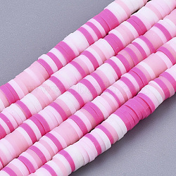 Handmade Polymer Clay Bead Strands, Heishi Beads, for DIY Jewelry Crafts Supplies, Disc/Flat Round, Hot Pink, 4x0.5~1mm, Hole: 0.9mm, about 320~450pcs/strand, 15.35 inch~16.92 inch(39~43cm)(X-CLAY-S094-4mm-A06)