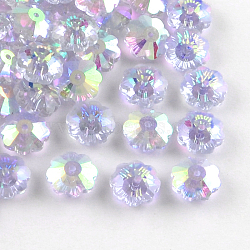 AB-Color Plated Flower Transparent Glass Beads, Marguerite Beads, Faceted, Lilac, 9.5~10x4mm, Hole: 1mm(X-GLAA-R160-08AB)