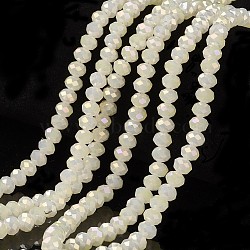 Electroplate Glass Beads Strands, Imitation Jade Beads, Full Rainbow Plated, Faceted, Rondelle, White, 8x6mm, Hole: 1mm, about 65~68pcs/strand, 15.7~16.1 inch(40~41cm)(EGLA-A034-J8mm-T07)