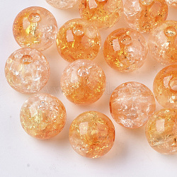 Transparent Crackle Acrylic Beads, Round, Orange, 10mm, Hole: 2mm, about 943pc/500g(CACR-N002-08)