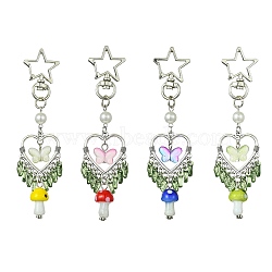 Mushroom Handmade Lampwork Pendant Decorations, Glass Butterfly and Heart/Star Alloy Swivel Lobster Clasps Charm, Mixed Color, 108mm(HJEW-JM01568)