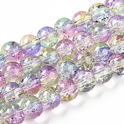 Transparent Crackle Glass Bead Strands, Round, Colorful, 7~7.5x8.2mm, Hole: 1.4mm, about 102~108pcs/strand, 28.90~30.63''(73.4~77.8cm)(GLAA-T025-8mm-02C)