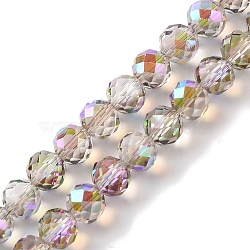 Half Rainbow Plated Electroplate Beads Strands, Faceted, Round, Thistle, 8x7.5mm, Hole: 1.2mm, about 67~68pcs/strand, 20.08~20.28''(51~51.5cm)(EGLA-H104-08A-HR03)