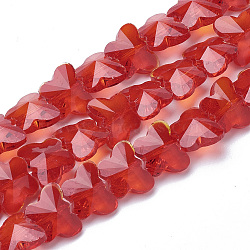 Transparent Glass Beads, Faceted, Butterfly, Red, 8x10x6mm, Hole: 1mm(GLAA-Q066-10mm-B15)