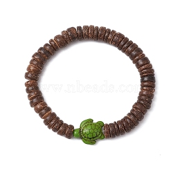 Natural Coconut Stretch Bracelets, with Synthetic Turquoise, Tortoise, Coconut Brown, 1/4 inch(0.8cm), Inner Diameter: 2-1/8 inch(5.5cm)(BJEW-JB11095-02)