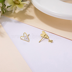 Titanium Steel Heart Stud Earrings with Natural Stone & Mother-of-Pearl(JN2848)