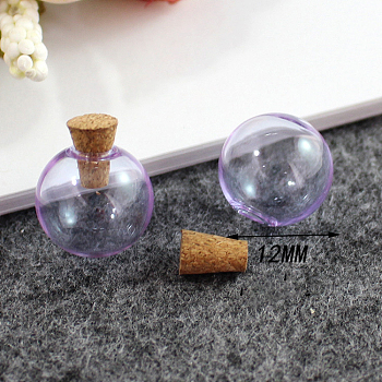 Miniature Glass Bottles, with Cork Stoppers, Empty Wishing Bottles, for Dollhouse Accessories, Jewelry Making, Round, Medium Purple, 12mm