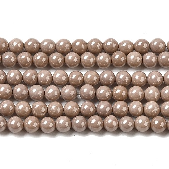 Cubic Zirconia Imitation Pearl Bead Strands, Round, Camel, 4mm, Hole: 0.7mm, about 94pcs/strand, 14.69''(37.3cm)