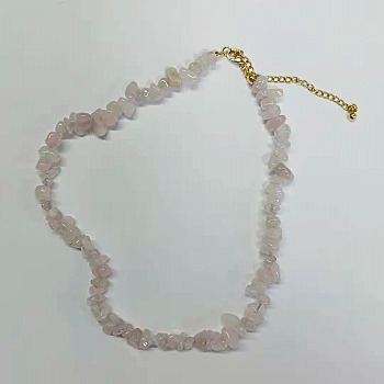 Natural Rose Quartz Chips Beaded Necklace, Gemstone Jewelry for Women, 15.75 inch(40cm)