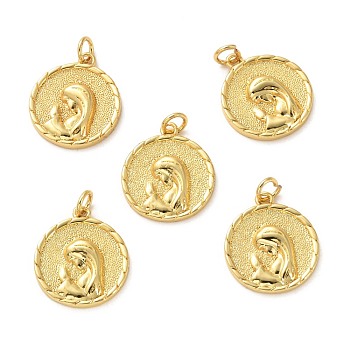 Brass Pendants, Long-Lasting Plated, Flat Round with Woman, Real 18K Gold Plated, 19.5x17x3mm, Hole: 3.5mm