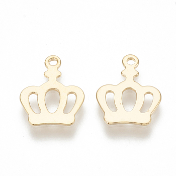 Brass Charms, Crown, Real 18K Gold Plated, 14x11x1mm, Hole: 1.2mm